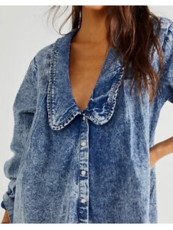 Free People Tops - Free People Women's Washed Denim Button-Up Top